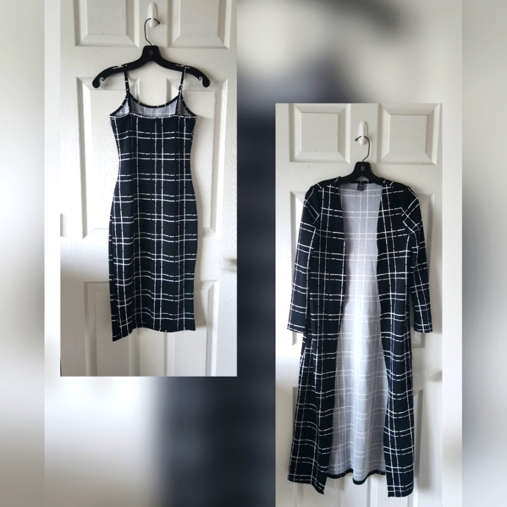 🔥New Gingham Midi Black And White 2 Piece Dress Set